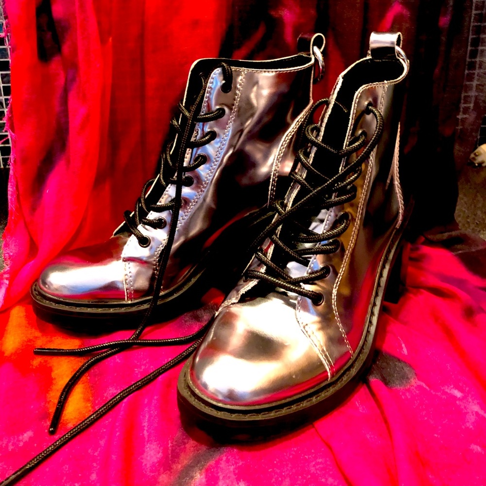 Bling it on! Silver patent leather Dolce Vita combat booties.